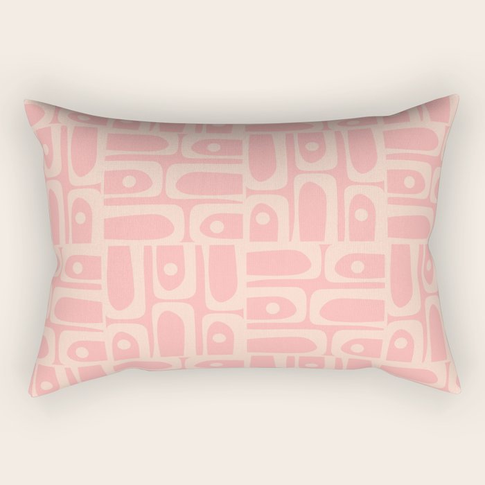Mid Century Modern Piquet Multi Abstract Geometric Pattern in Pale Blush Pink Rectangular Pillow Gallery Image 2
