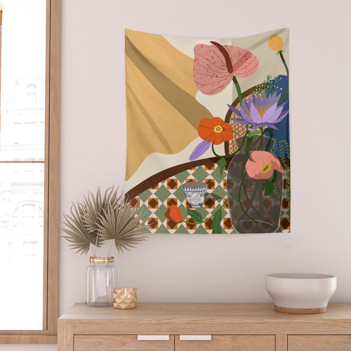 Flowers on the Dining Table. Wall Tapestry Gallery Image 2