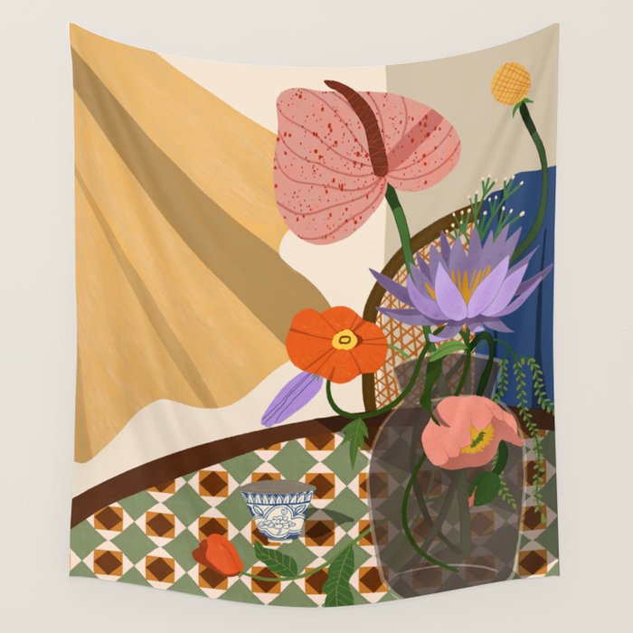Flowers on the Dining Table. Wall Tapestry Gallery Image 1