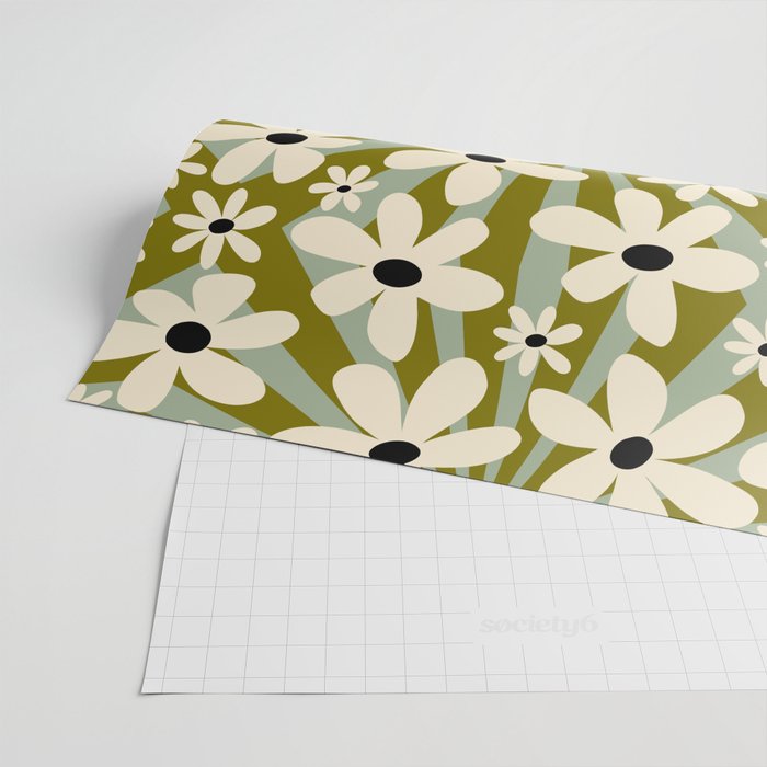 Retro Psychedelic Daisy Flower - Green Color Wrapping Paper Gallery Image 2