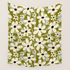 Retro Psychedelic Daisy Flower - Green Color Wall Tapestry Gallery Image 4