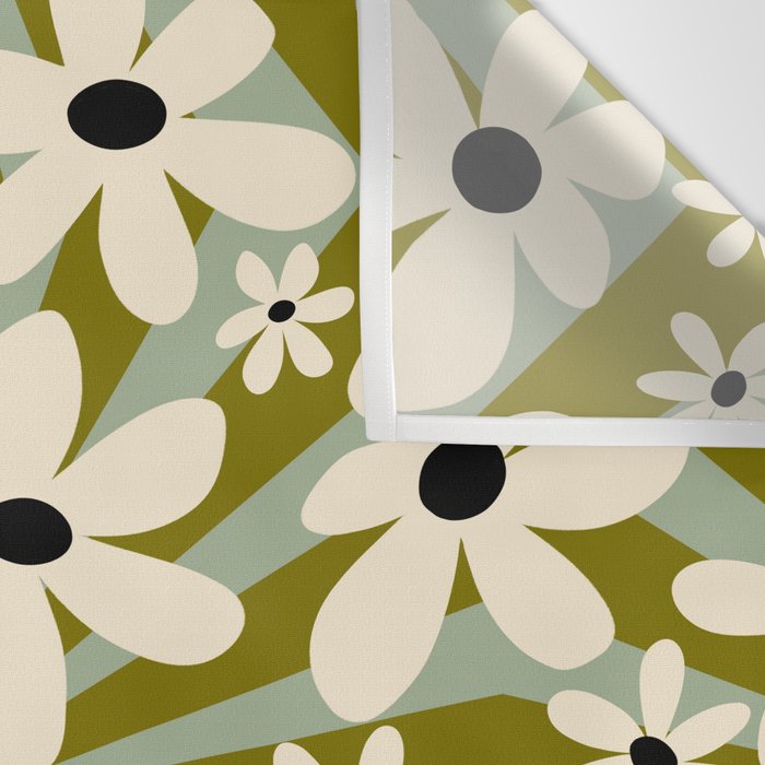 Retro Psychedelic Daisy Flower - Green Color Wall Tapestry Gallery Image 3