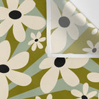 Retro Psychedelic Daisy Flower - Green Color Wall Tapestry Gallery Image 3