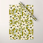 Retro Psychedelic Daisy Flower - Green Color Wrapping Paper Gallery Image 1