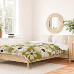 Retro Psychedelic Daisy Flower - Green Color Duvet Cover Gallery Image 2