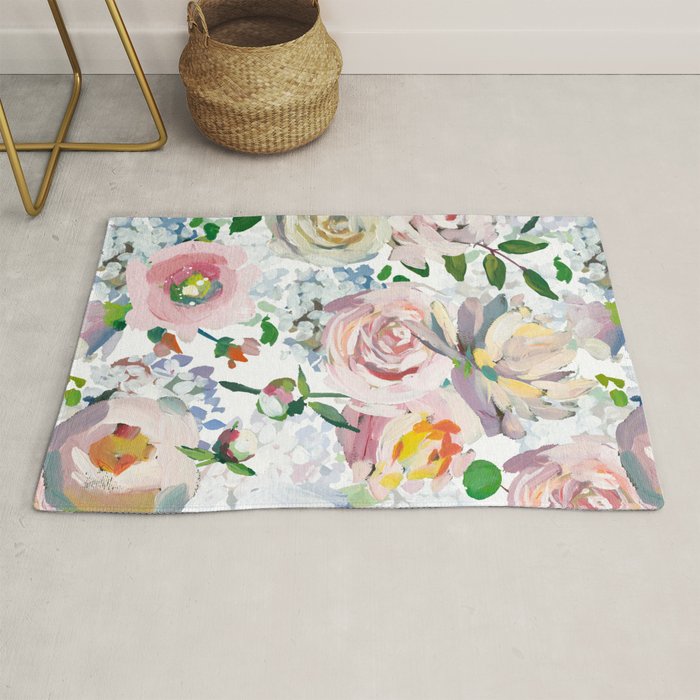 Hand Drawn Vintage Spring Claude Monet Botanical Flower Garden Rug Gallery Image 1