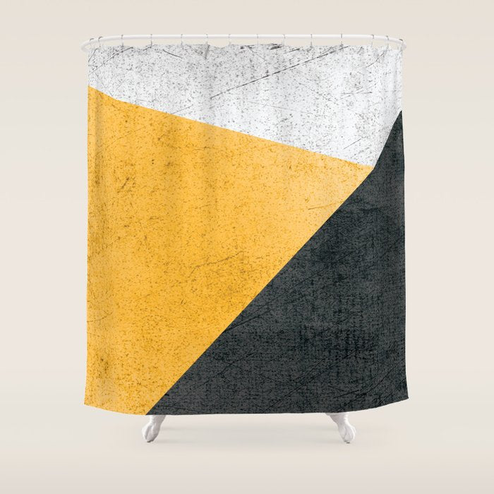 Modern Yellow & Black Geometric Shower Curtain Gallery Image 1