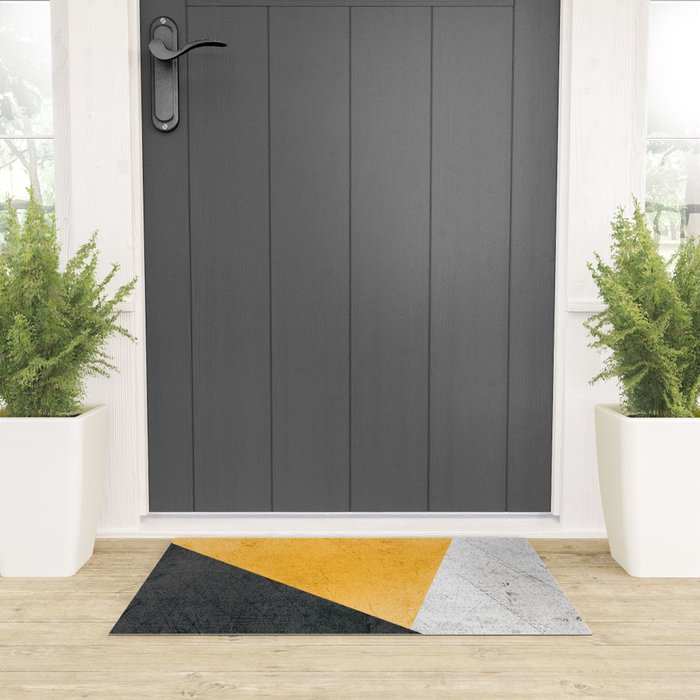 Modern Yellow & Black Geometric Welcome Mat Gallery Image 3