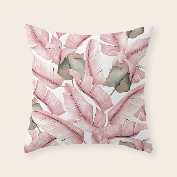 Tropical Banana Leaves, Watercolor Prints Throw Pillow Gallery Image 1