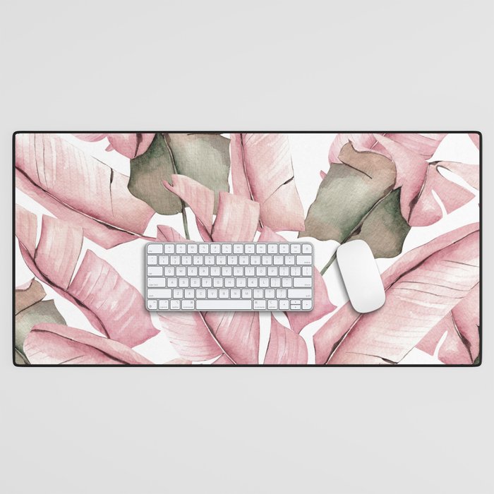 Tropical Banana Leaves, Watercolor Prints Desk Mat Gallery Image 1