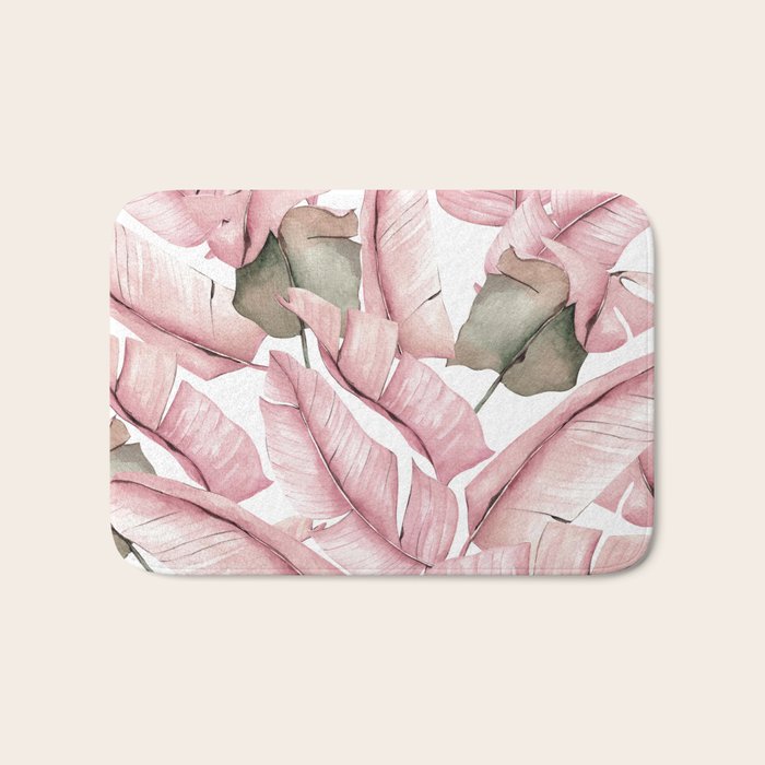 Tropical Banana Leaves, Watercolor Prints Bath Mat Gallery Image 1