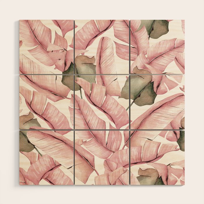 Tropical Banana Leaves, Watercolor Prints Wood Wall Art Gallery Image 1
