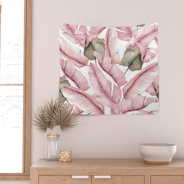 Tropical Banana Leaves, Watercolor Prints Wall Tapestry Gallery Image 2