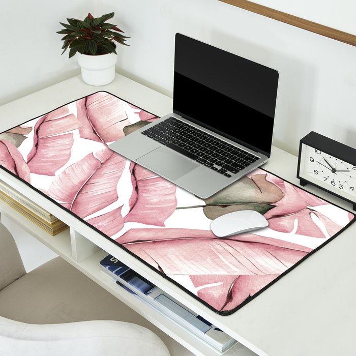 Tropical Banana Leaves, Watercolor Prints Desk Mat Gallery Image 2
