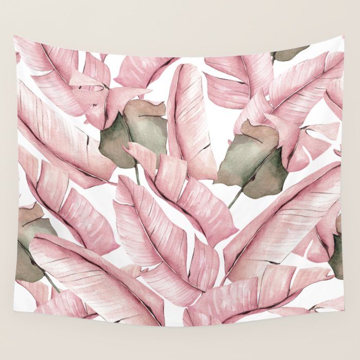 Tropical Banana Leaves, Watercolor Prints Wall Tapestry Gallery Image 4