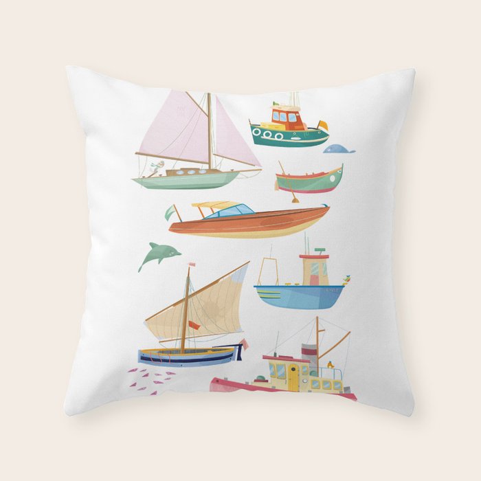 Boats poster Throw Pillow Gallery Image 1