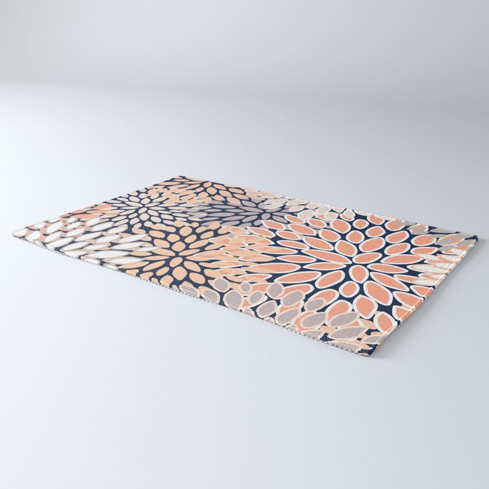Floral Prints, Navy, Coral, Peach and Gray, Abstract Art, Coloured Prints Rug Gallery Image 3