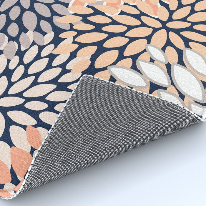 Floral Prints, Navy, Coral, Peach and Gray, Abstract Art, Coloured Prints Rug Gallery Image 4