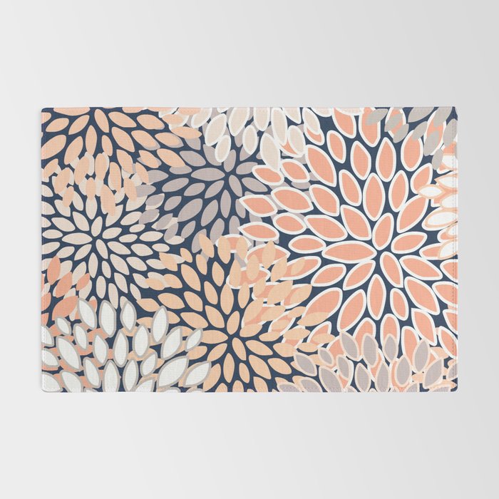 Floral Prints, Navy, Coral, Peach and Gray, Abstract Art, Coloured Prints Rug Gallery Image 2