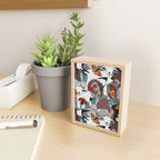 Geo spring animal party // green grey linen texture background brown aqua mint orange and neon red details Mini Art Print Gallery Image 2