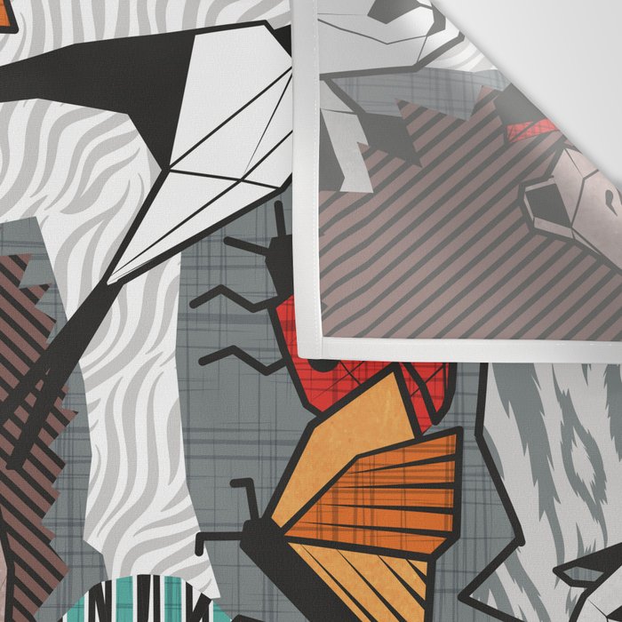 Geo spring animal party // green grey linen texture background brown aqua mint orange and neon red details Wall Tapestry Gallery Image 3