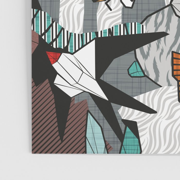 Geo spring animal party // green grey linen texture background brown aqua mint orange and neon red details Poster Gallery Image 3