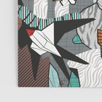 Geo spring animal party // green grey linen texture background brown aqua mint orange and neon red details Poster Gallery Image 3