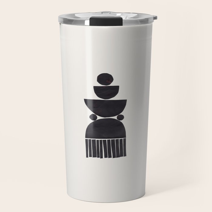 Black & White Minimalist Mid Century Paper collage Funky Black Ink Tribal Geometric by Ejaaz Haniff Travel Mug Gallery Image 1