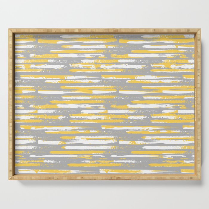 Colorful Stripes, Abstract Art, Yellow and Gray Serving Tray Gallery Image 1