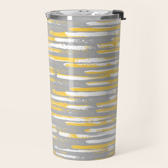 Colorful Stripes, Abstract Art, Yellow and Gray Travel Mug Gallery Image 2