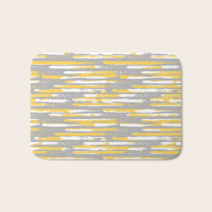 Colorful Stripes, Abstract Art, Yellow and Gray Bath Mat Gallery Image 1