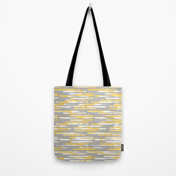 Colorful Stripes, Abstract Art, Yellow and Gray Tote Bag Gallery Image 2