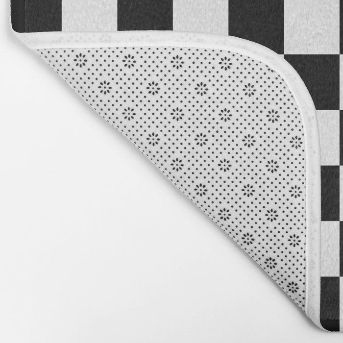 Check Checkered Checkerboard Geometric Black And White Pattern Bath Mat Gallery Image 2
