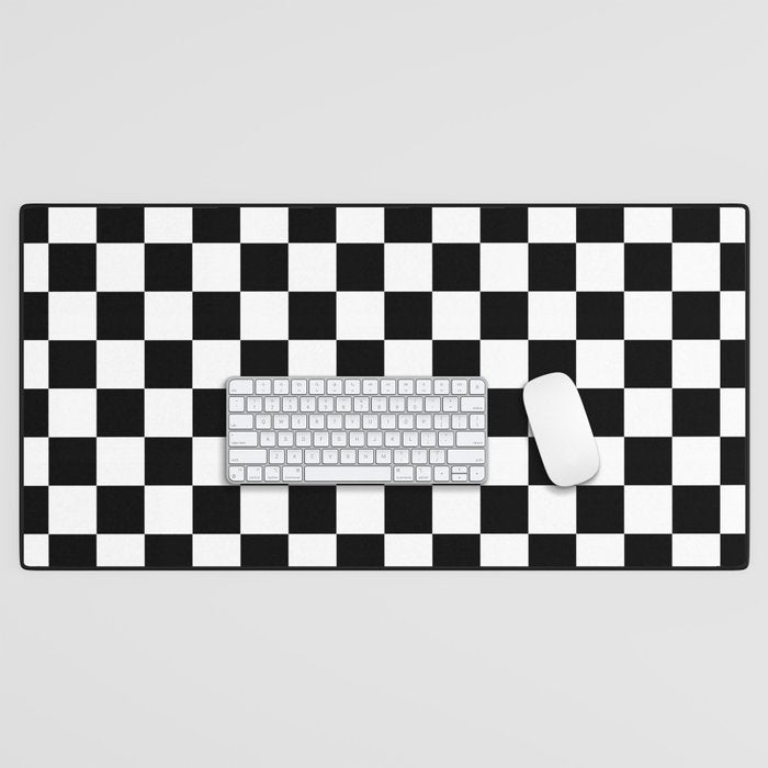 Check Checkered Checkerboard Geometric Black And White Pattern Desk Mat Gallery Image 1