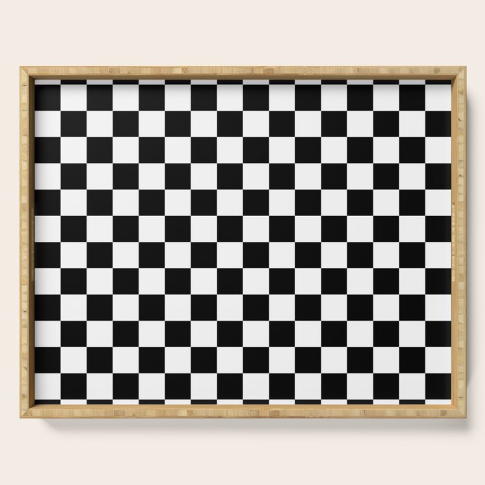 Check Checkered Checkerboard Geometric Black And White Pattern Serving Tray Gallery Image 1