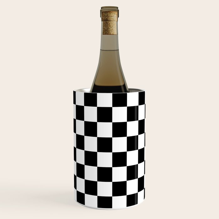 Check Checkered Checkerboard Geometric Black And White Pattern Wine Chiller Gallery Image 2