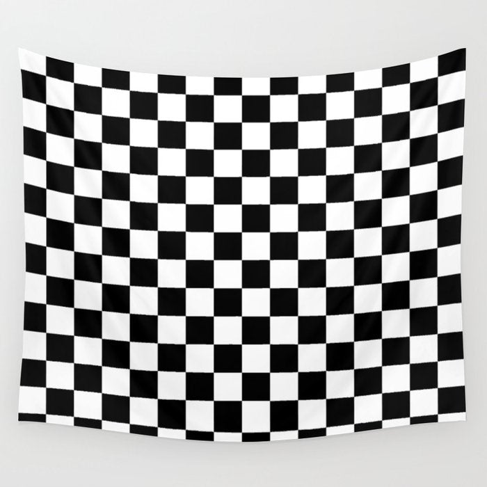 Check Checkered Checkerboard Geometric Black And White Pattern Wall Tapestry Gallery Image 1