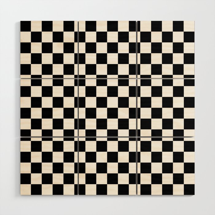 Check Checkered Checkerboard Geometric Black And White Pattern Wood Wall Art Gallery Image 1