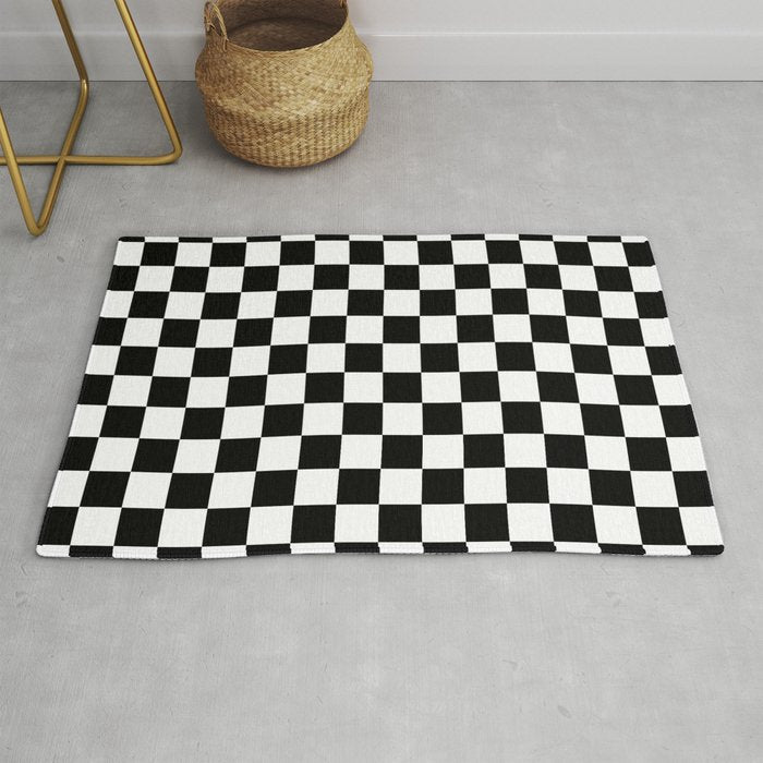 Check Checkered Checkerboard Geometric Black And White Pattern Rug Gallery Image 1