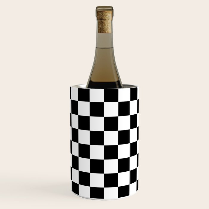 Check Checkered Checkerboard Geometric Black And White Pattern Wine Chiller Gallery Image 1