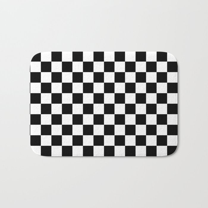 Check Checkered Checkerboard Geometric Black And White Pattern Bath Mat Gallery Image 1