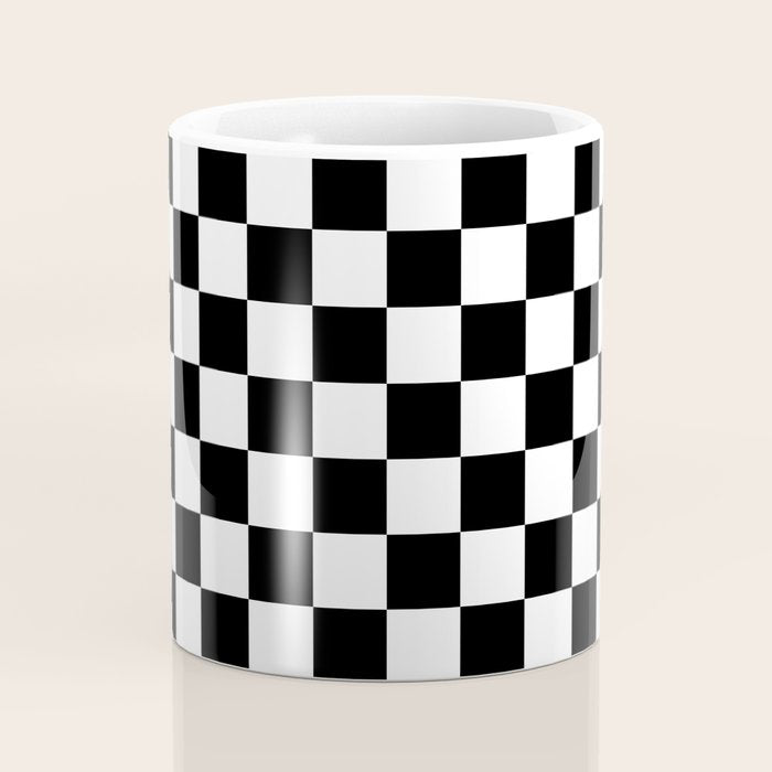 Check Checkered Checkerboard Geometric Black And White Pattern Coffee Mug Gallery Image 4
