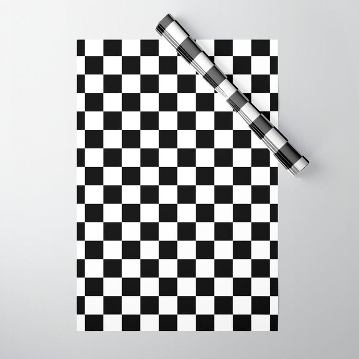 Check Checkered Checkerboard Geometric Black And White Pattern Wrapping Paper Gallery Image 1