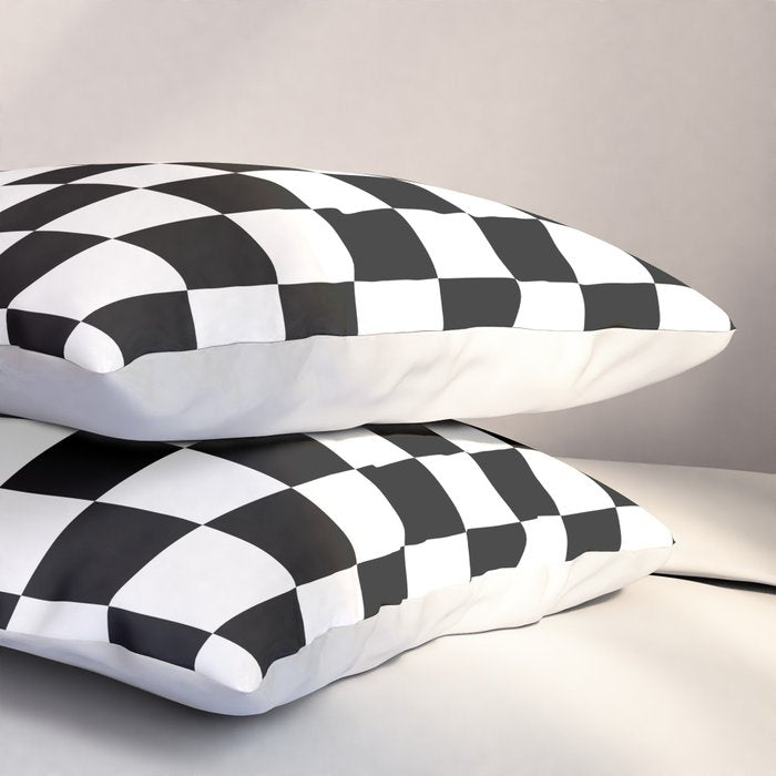 Check Checkered Checkerboard Geometric Black And White Pattern Pillow Sham Gallery Image 3