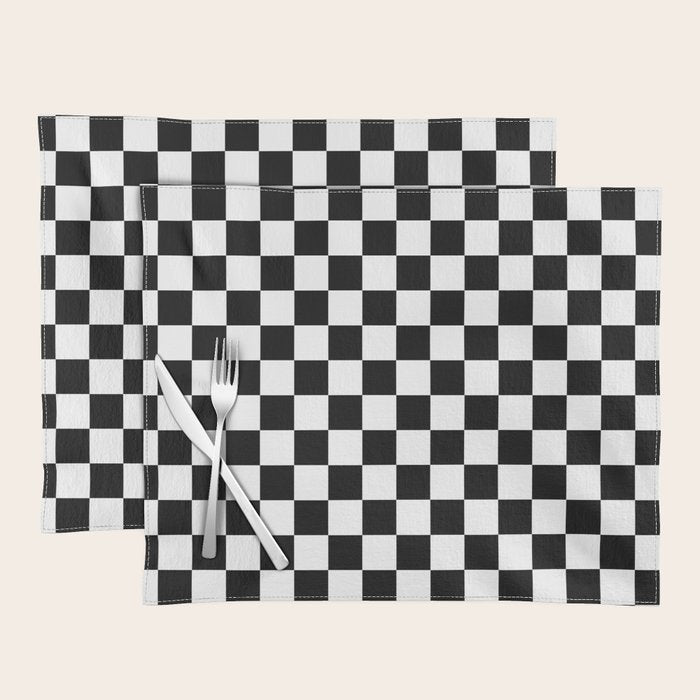 Check Checkered Checkerboard Geometric Black And White Pattern Placemat Gallery Image 1