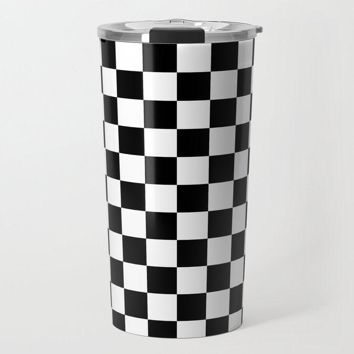 Check Checkered Checkerboard Geometric Black And White Pattern Travel Mug Gallery Image 1
