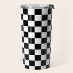 Check Checkered Checkerboard Geometric Black And White Pattern Travel Mug Gallery Image 2