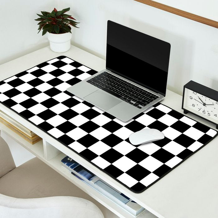 Check Checkered Checkerboard Geometric Black And White Pattern Desk Mat Gallery Image 2