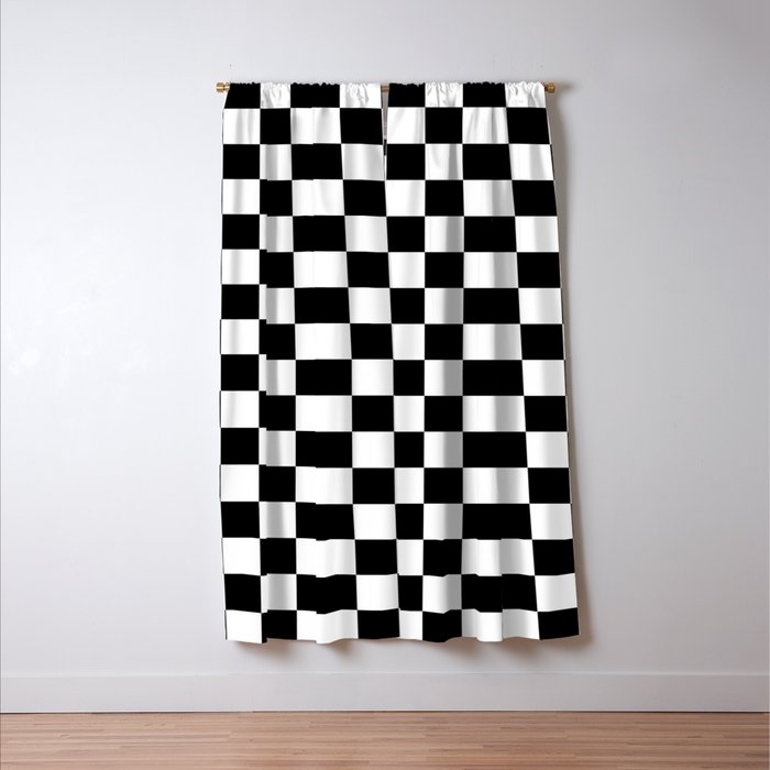 Check Checkered Checkerboard Geometric Black And White Pattern Window Curtain Gallery Image 3