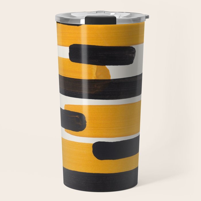 Mid Century Modern Abstract Painting Antique Yellow Black Bumble Bee Stripes Travel Mug Gallery Image 1